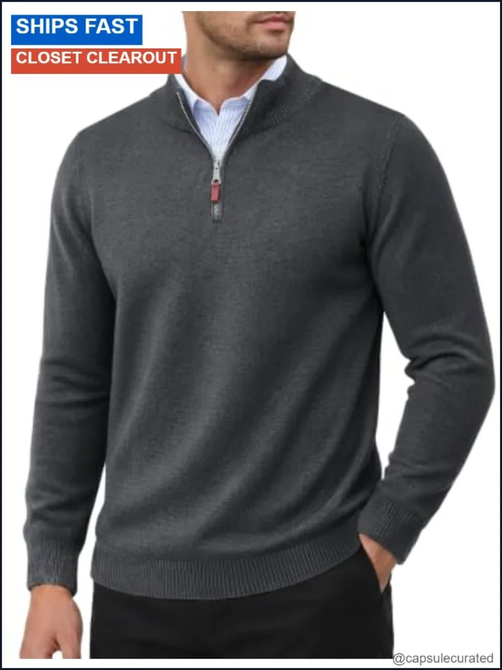 Men's Cotton Quarter Zip Pullover Sweater Long Sleeve Knit Fall Top